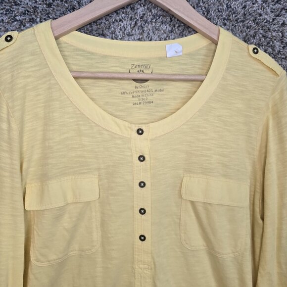 Chicos Zenergy Top Womens 2 US Large Yellow Popover Roll Tab Sleeve Cotton Modal - Picture 4 of 7